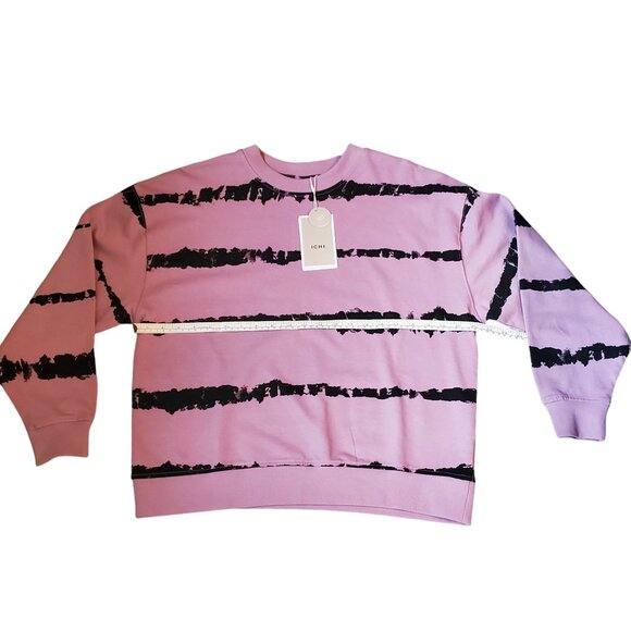 NWT ICHI Organic Purple with Black Abstract Stripes Crew Sweatshirt Size M - Picture 5 of 10